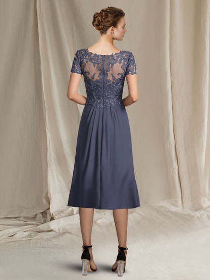 Elegant V-Neck A-Line Princess Tea-Length Dress for the Mother of the Bride