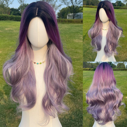 SMILCO/26Inch Ombre Deep-Light Purple Long Curly Synthetic Wig/SM027