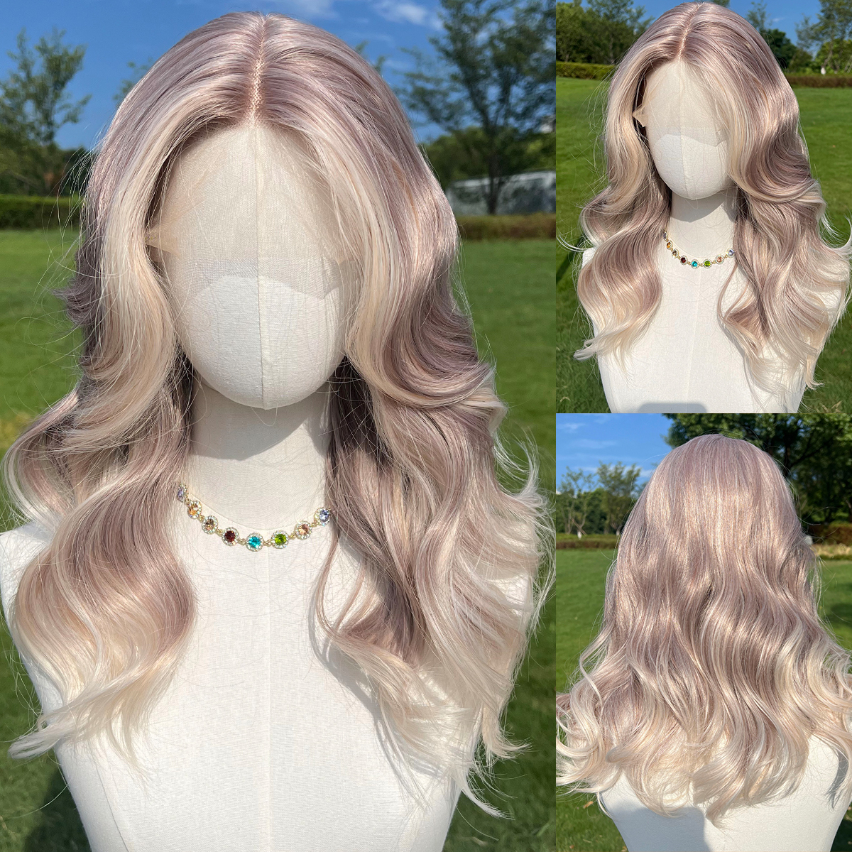 SMILCO/20Inch Light&Platnium Blonde Medium Curly T-Part Lace Front Synthetic Wig/SM9027