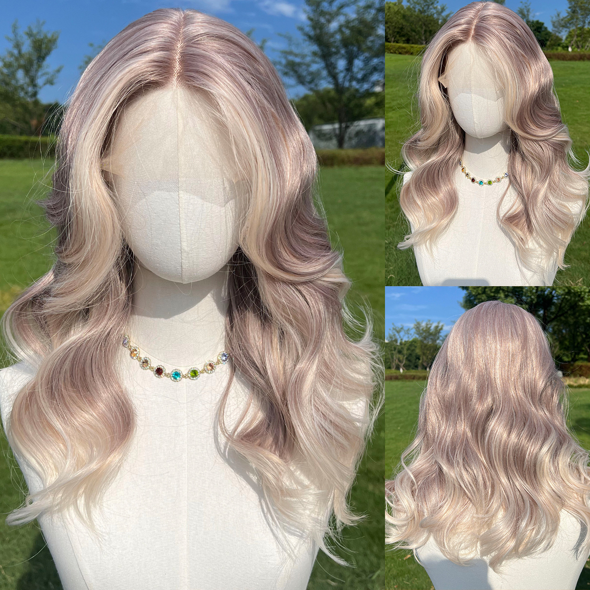 SMILCO/20Inch Light&Platnium Blonde Medium Curly T-Part Lace Front Syn
