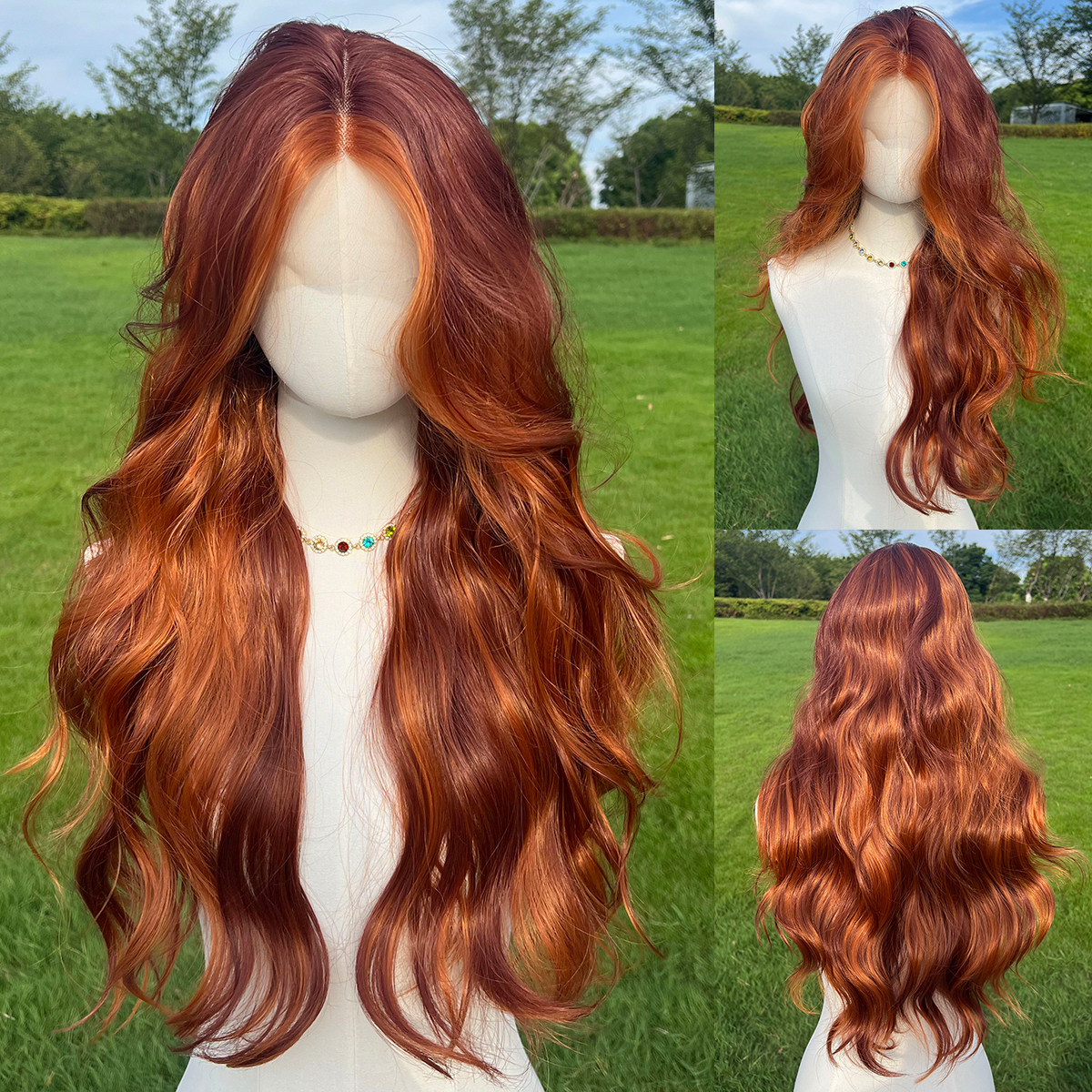 SMILCO/30Inch Highlight Ginger With Orange Long Wave Synthetic Wig/SM9