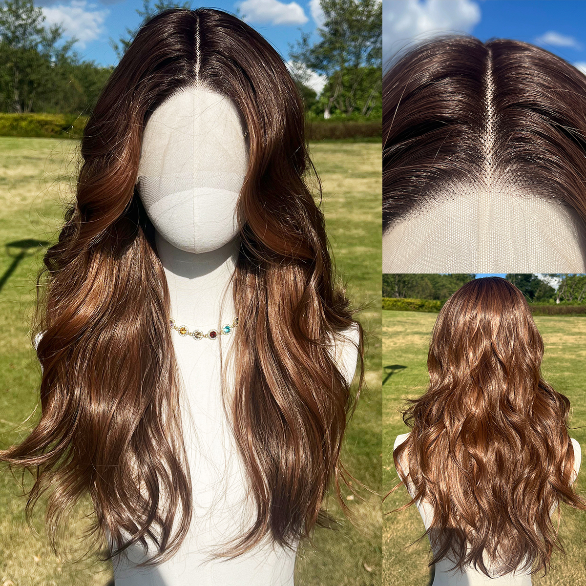 SMILCO/26Inch Ombre Deep-Light Brown T-Part Lace Front Synthetic Wig/SM9061