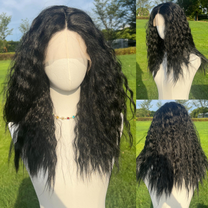 SMILCO/20Inch Dark Brown T-Part Lace Front Medium Wool Curls Synthetic Wig/SM9172