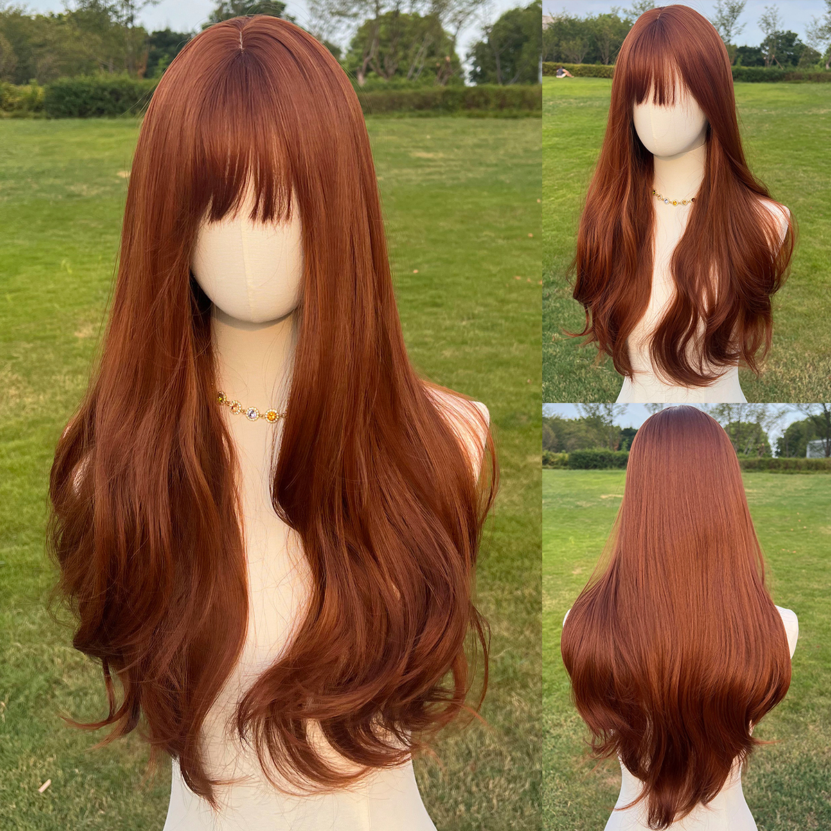 SMILCO/26Inch Ginger Long Wave With Bangs Synthetic Wig/SM8011