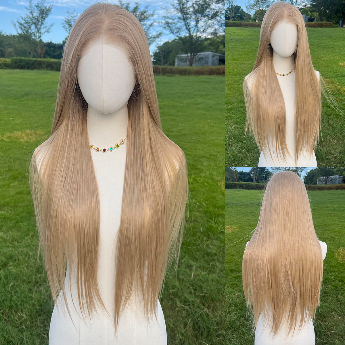SMILCO/28Inch Luxe 13*6 Lace Front Pre Cut Long Straight Synthetic Wig