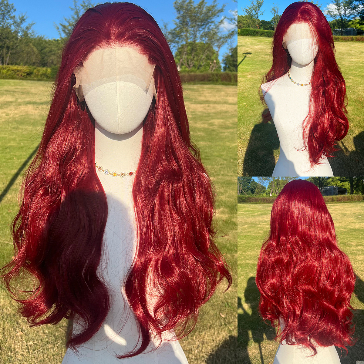 SMILCO/28Inch Claret 13*4 Lace Front Long Curly Synthetic Wig/SM9827