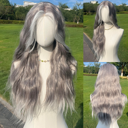 SMILCO/26Inch 1.5*6 Hybird Lace Front Highlight Gray With Platinum Long Wig/SM004/SM004-2