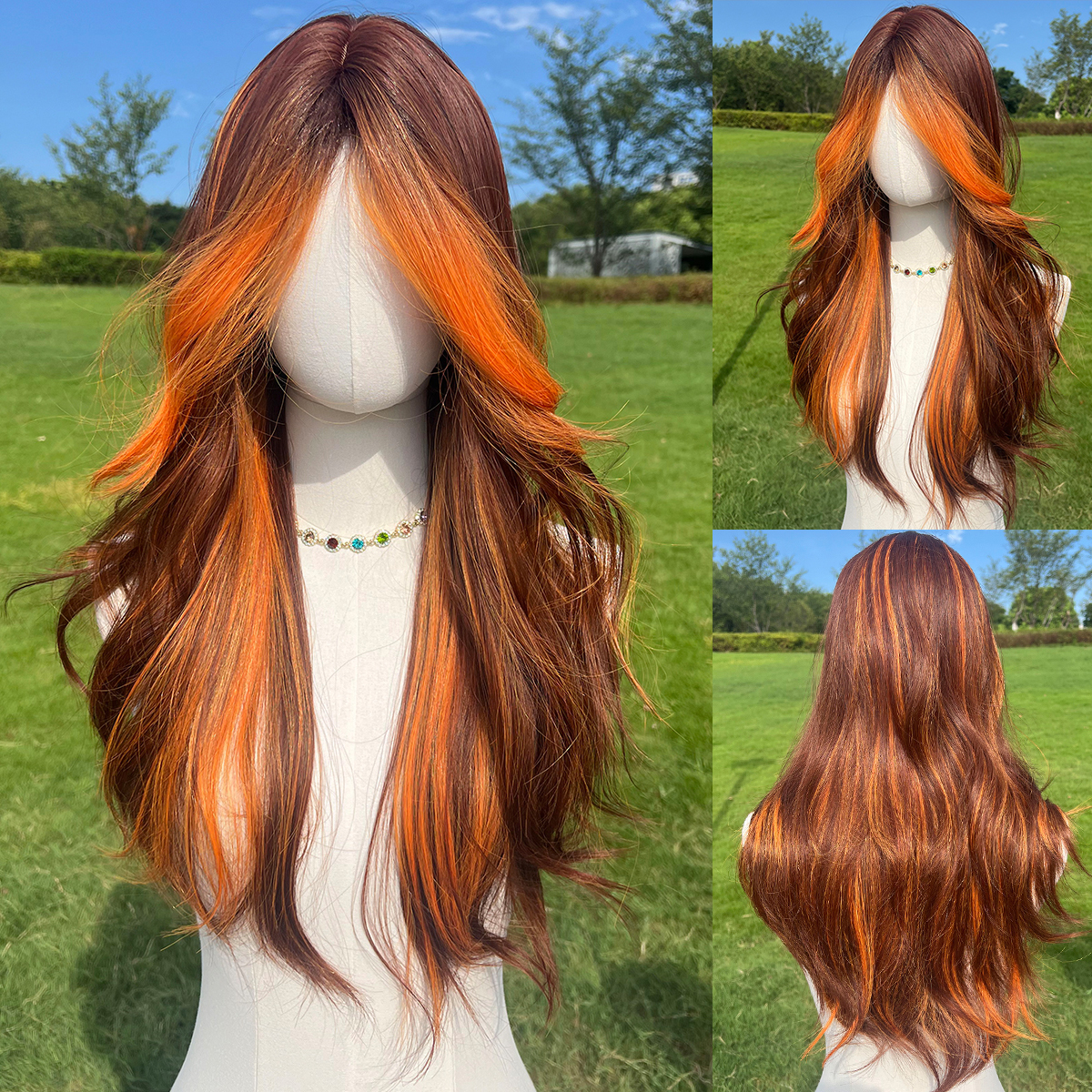 SMILCO/26Inch Highlight With Bangs Long Curly Synthetic Wig/SM5029/SM3