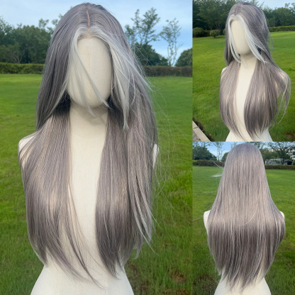 SMILCO/26Inch 1.5*6 Hybird Lace Front Highlight Gray With Platinum Long Wig/SM004/SM004-2