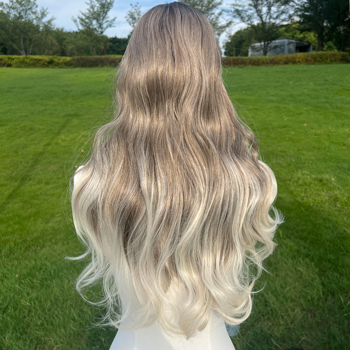 SMILCO/26Inch Ombre&Highlight Blonde With Brown T-Part Lace Front Long Curly Synthetic Wig/SM9229