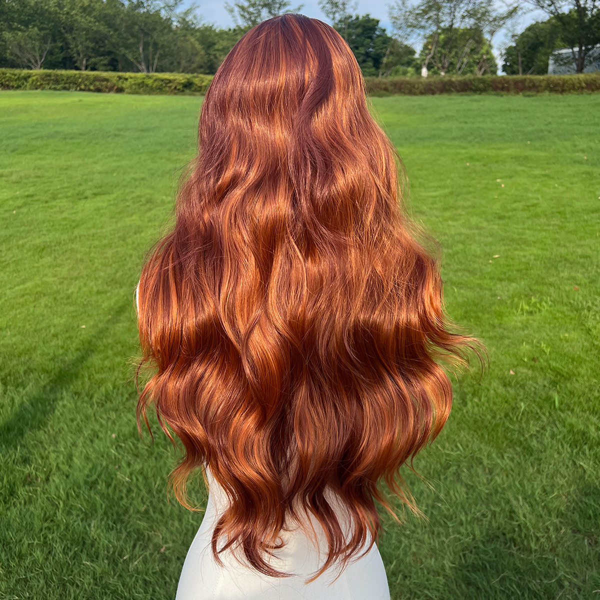 SMILCO/30Inch Highlight Ginger With Orange Long Wave Synthetic Wig/SM9030