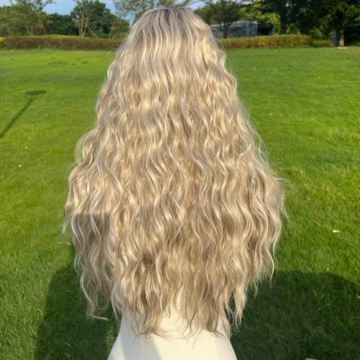 SMILCO/28Inch Ombre Beach Blonde Long Water Wave T-Part Lace Front Synthetic Wig/SM9017