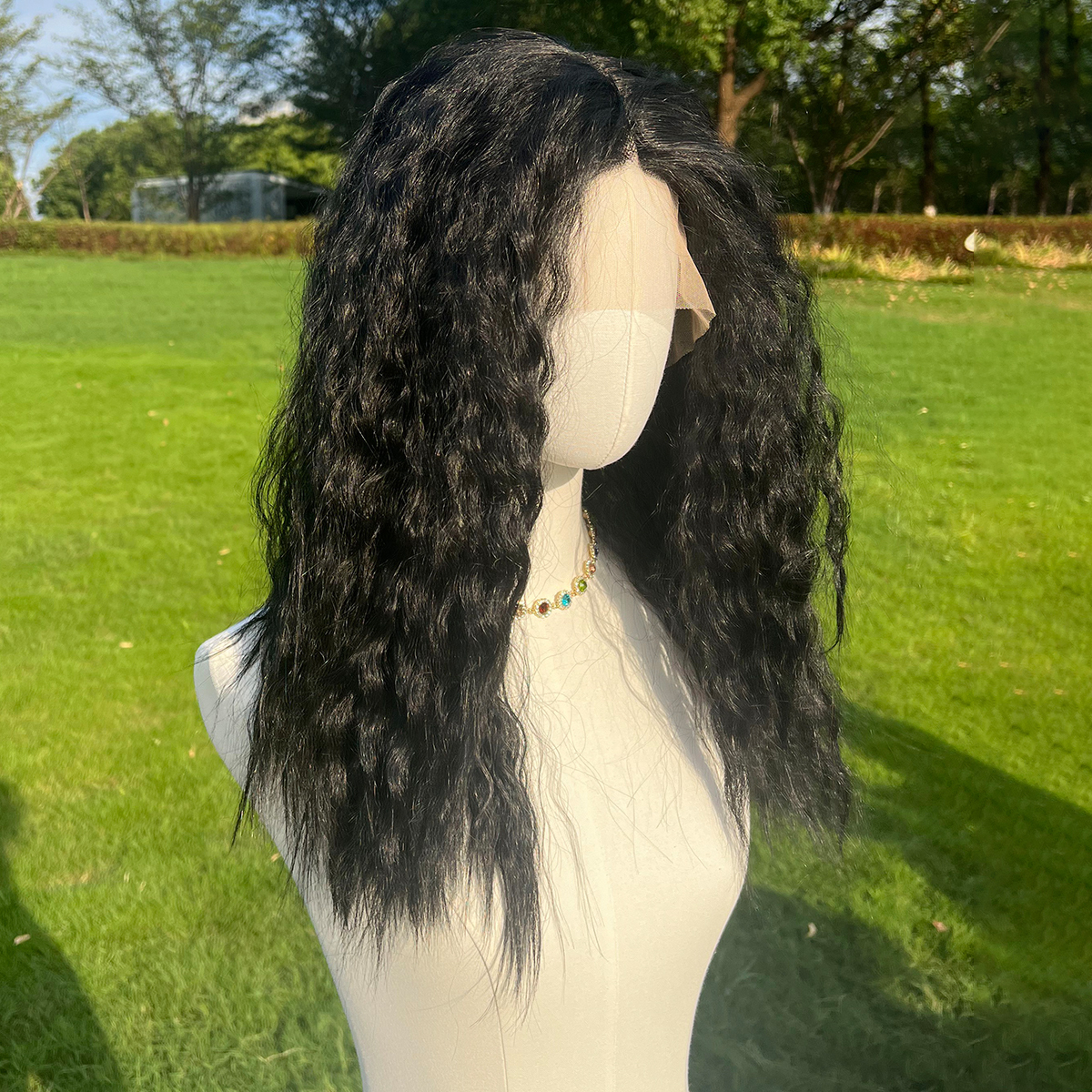 SMILCO/20Inch Dark Brown T-Part Lace Front Medium Wool Curls Synthetic Wig/SM9172