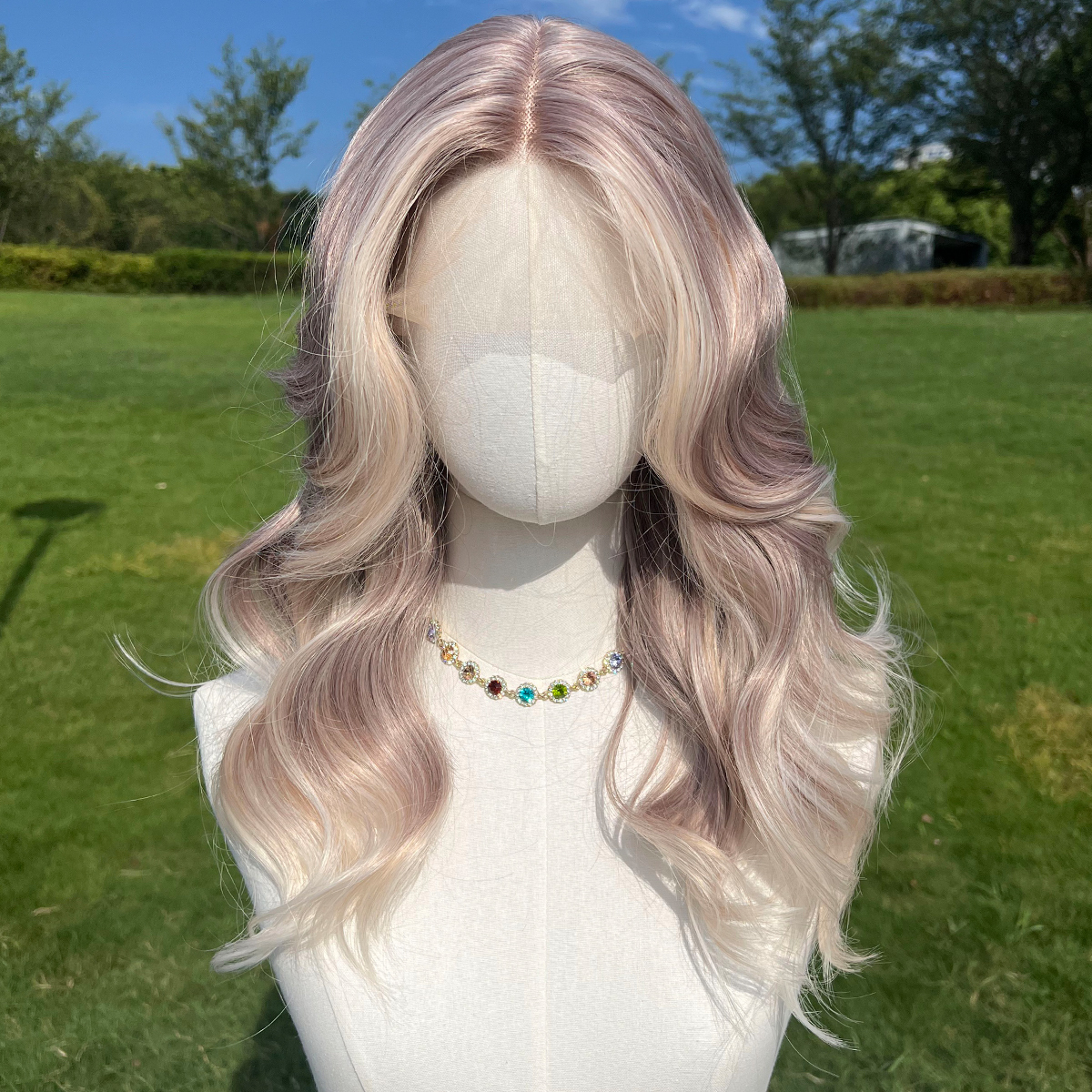 SMILCO/20Inch Light&Platnium Blonde Medium Curly T-Part Lace Front Synthetic Wig/SM9027