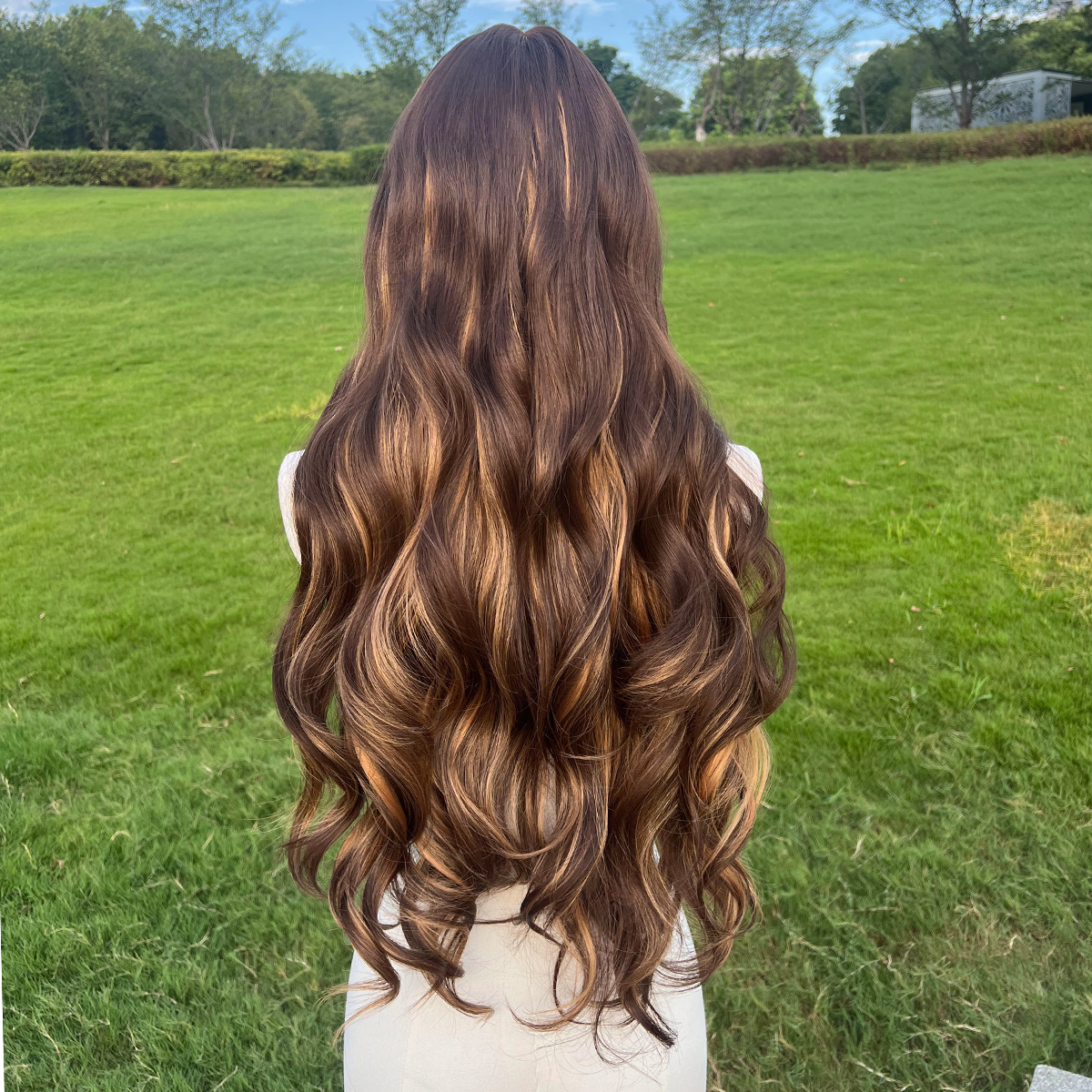 SMILCO/30Inch Highlight Brown With Blonde Long Wave T-Part Lace Front Synthetic Wig/SM9048