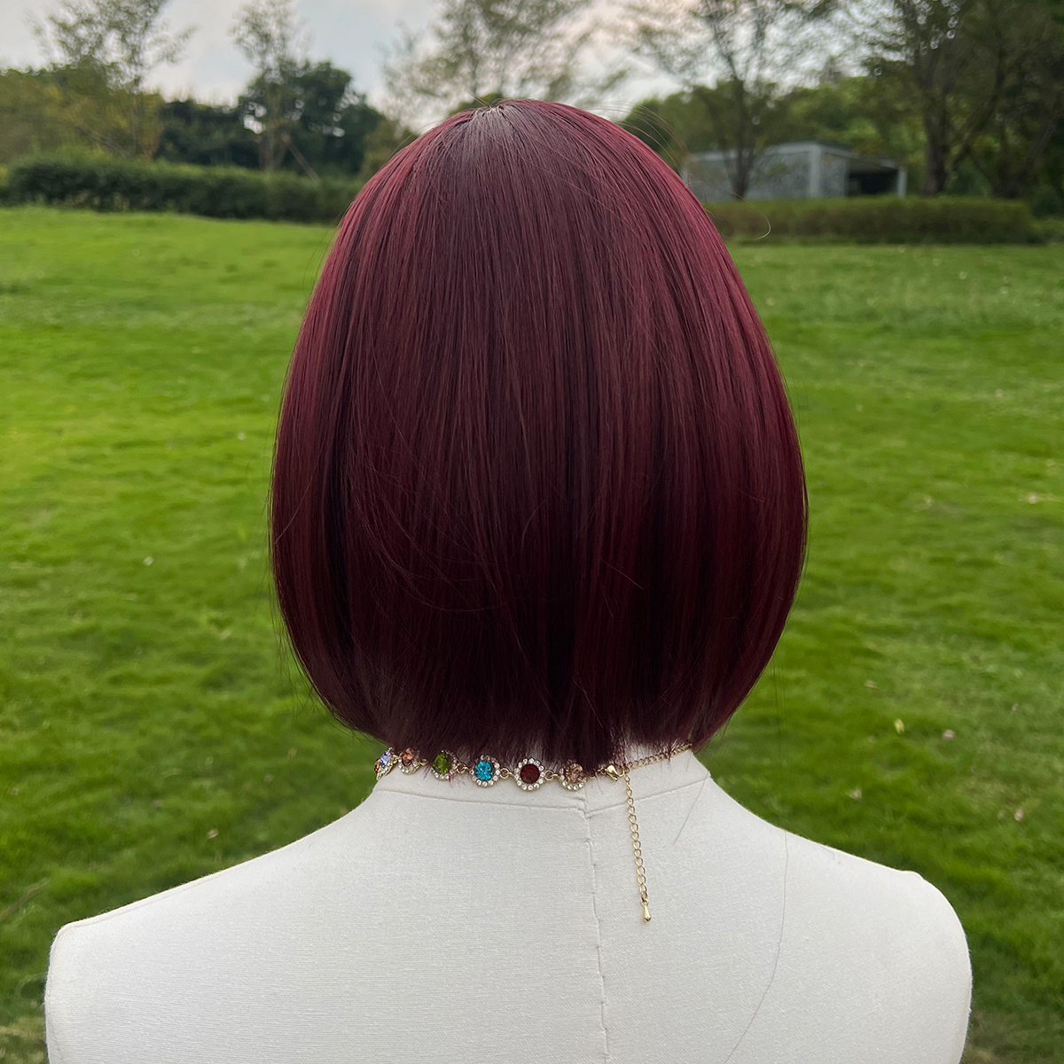 SMILCO/12Inch Brilliant Red Short Bob Straight With Bangs Synthetic Wig/H99