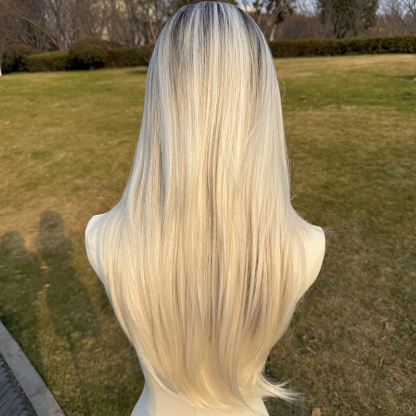 SMILCO/22 Inch Ombre Brown Ash Platinum Long Curly With Bangs Synthetic Wig/SM411