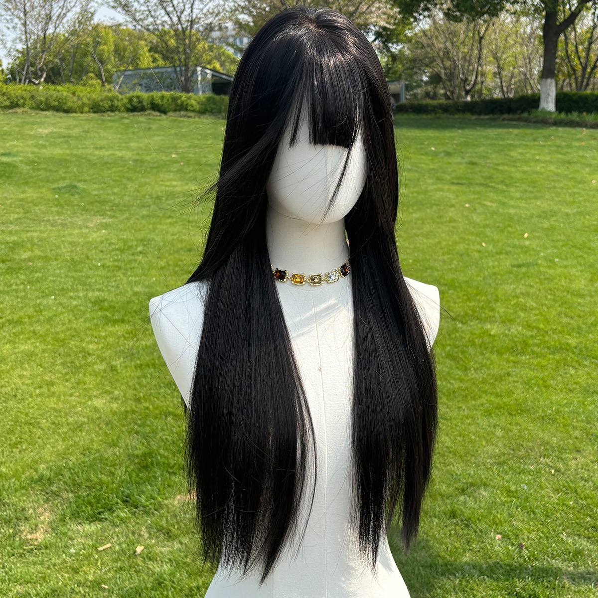 SMILCO/28Inch Black 13*6 Free Part Lace Front Long Straight Low Density Futura Fiber Pre Cut With Bangs Synthetic Wig/SM9001