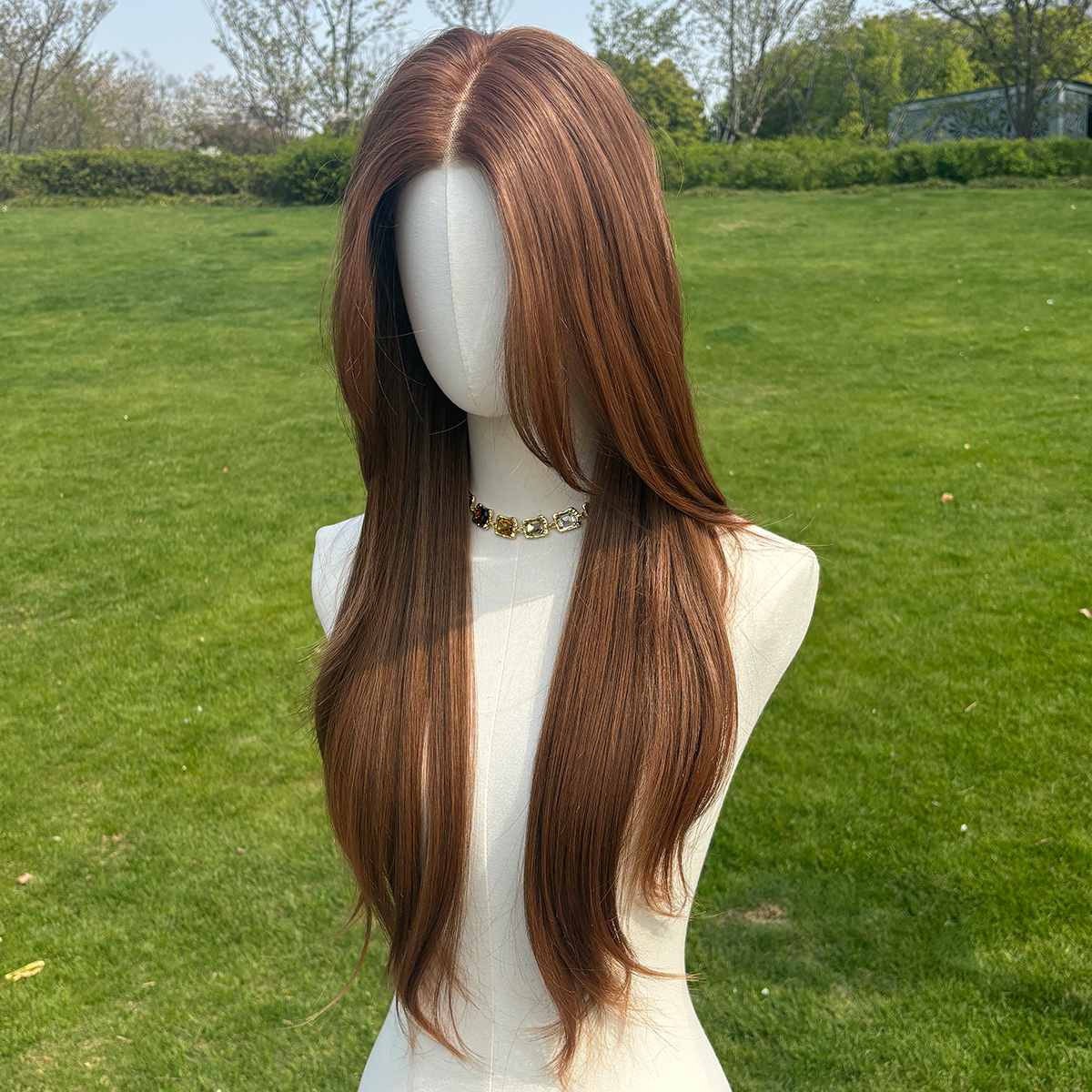 SMILCO/26Inch Light Brown Luxe 13*6 Lace Front Pre-Cut Low Density Long Straight Synthetic Wig/SM9709-2 