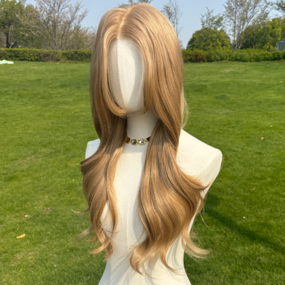 SMILCO/26Inch Luxury Blonde Low Density/Pre-Cut/13*6 Lace Front Free Part Futura Layer Cutted Long Curly With Bangs/Glueless/Natural Hairline/ Synthetic Lace Front Wig/SM9912