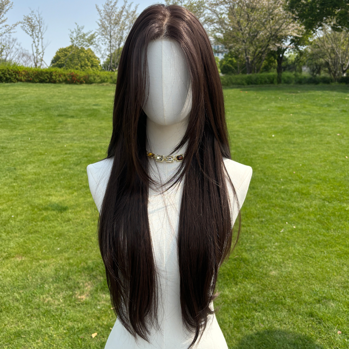 SMILCO/28Inch Dark Brown Luxe 13*6 Lace Front Pre Cut Long Straight Synthetic Wig/SM9816