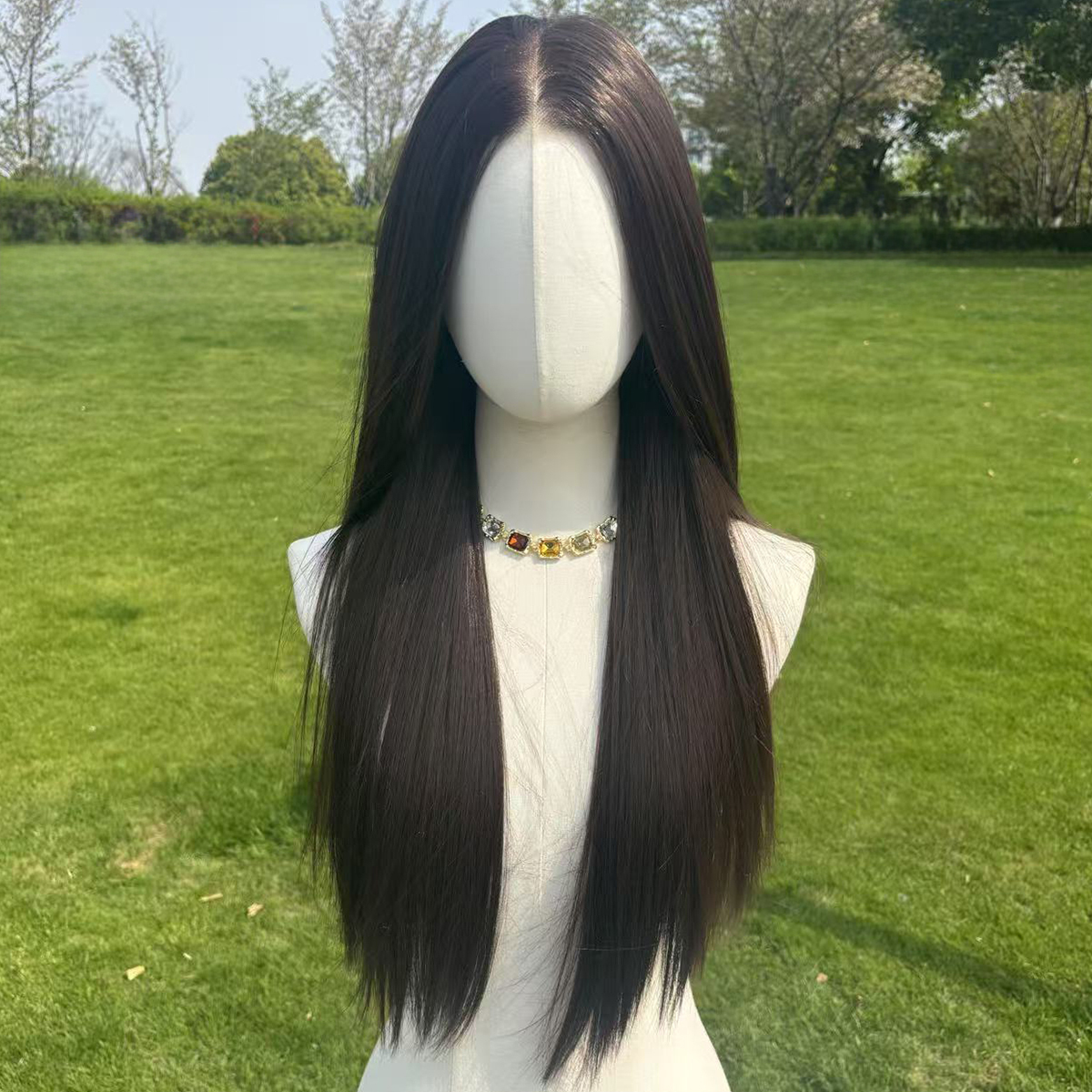 SMILCO/28Inch Luxe Black 13*6 Lace Front Pre Cut Long Straight Synthetic Wig/SM9884M