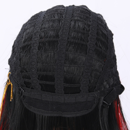 SMILCO/10Inch Highlight Black With Red With Bangs Short Straight Synthetic Wig/SM422