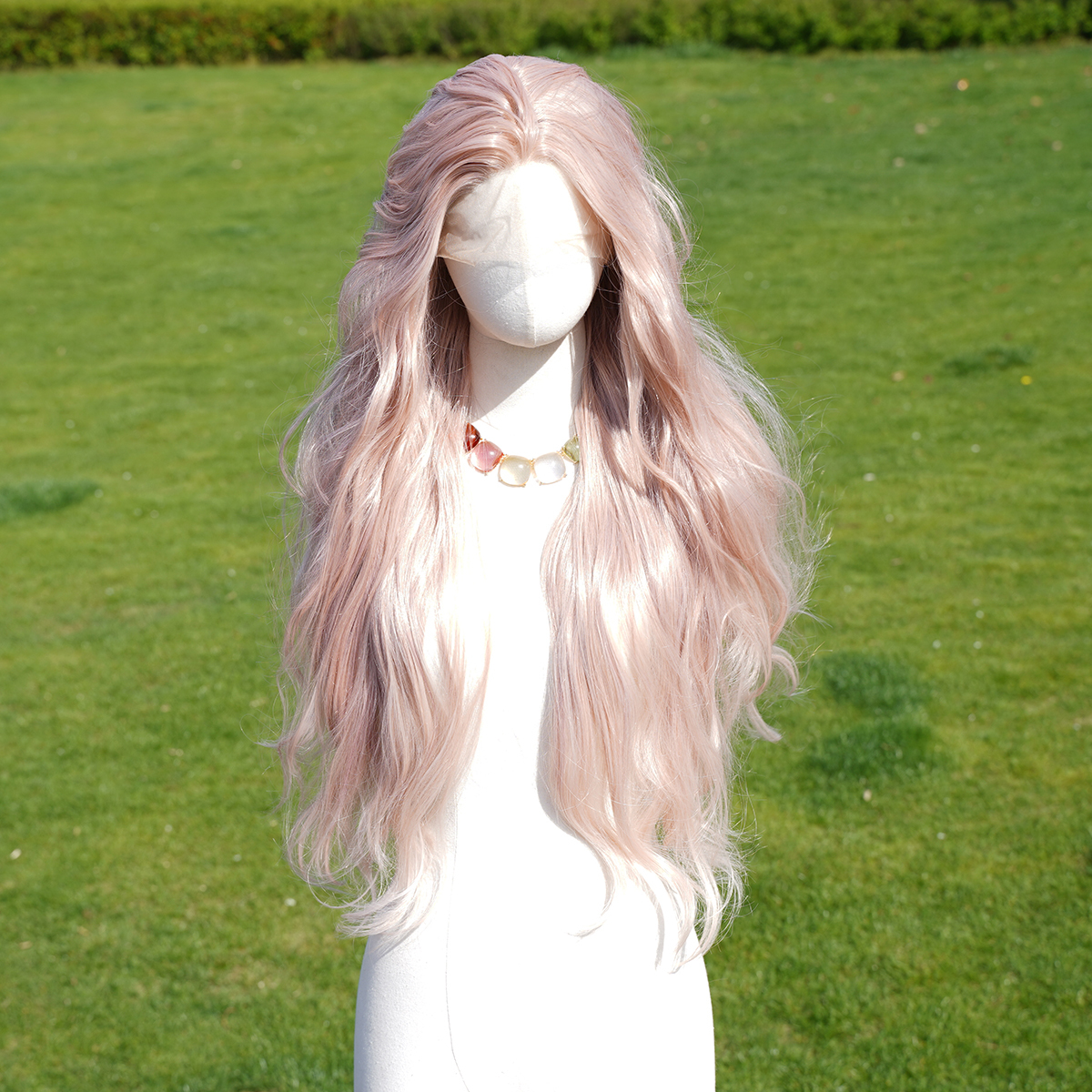 SMILCO/28Inch Pink T-Part Lace Front Long Curly Synthetic Wig/SM9127