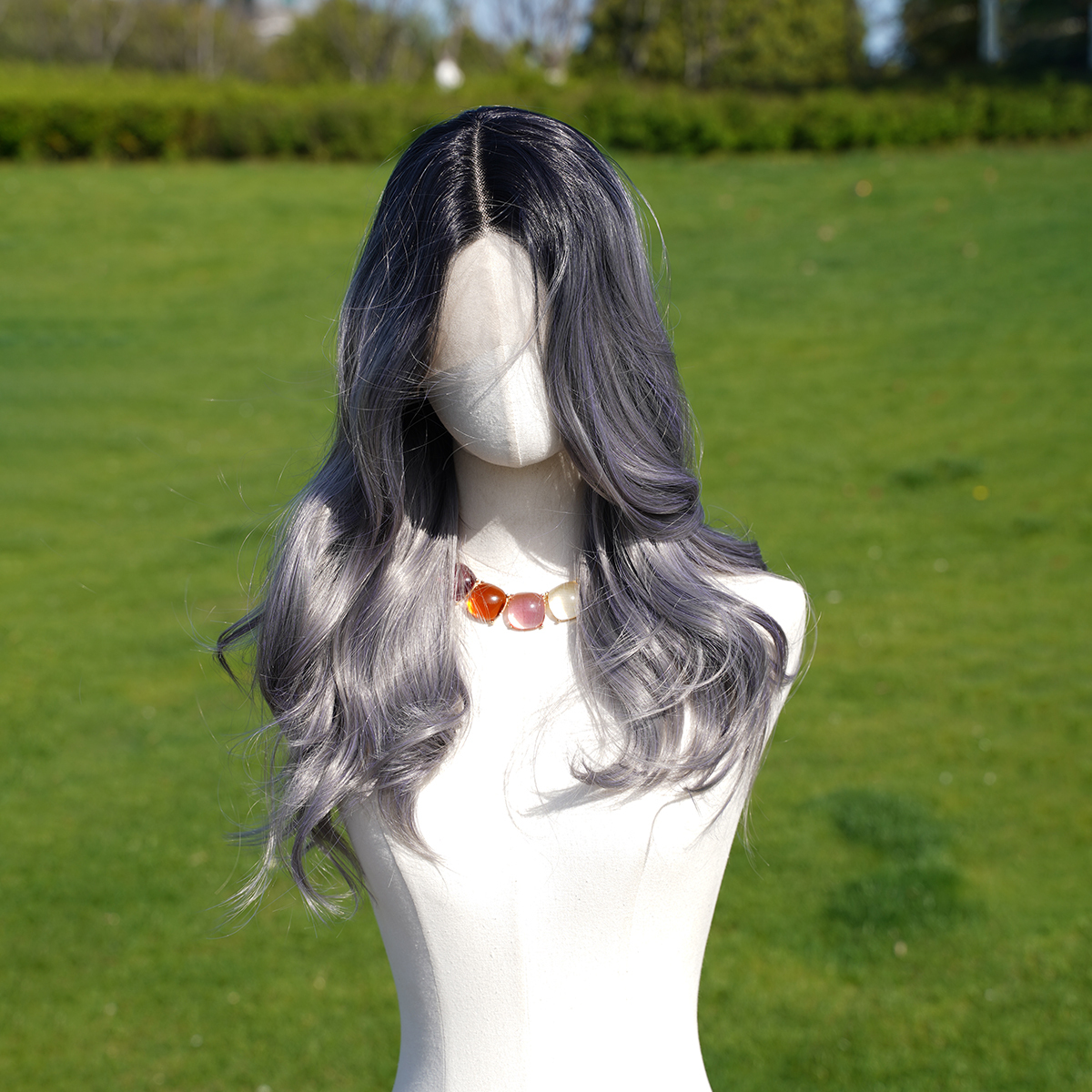 SMILCO/22Inch Ombre Dark-Light Grey T-Part Lace Front Long Curly Synthetic Wig/SM9168