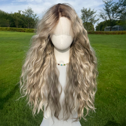 SMILCO/28Inch Ombre Beach Blonde Long Water Wave T-Part Lace Front Synthetic Wig/SM9017