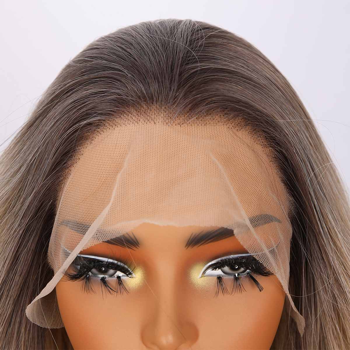 SMILCO/28Inch Ombre Brown Ash Blonde 13*4 Lace Front Long Curly Synthetic Wig/SM9853