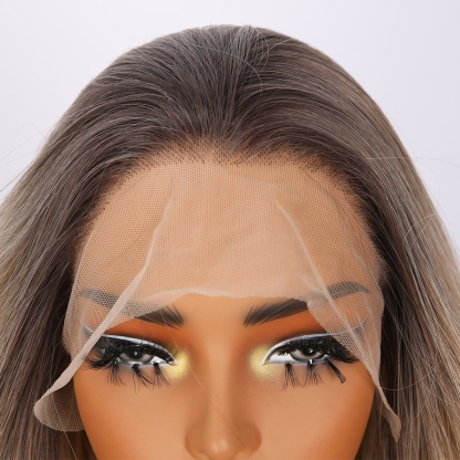 SMILCO/28Inch Ombre Brown Ash Blonde 13*4 Lace Front Long Curly Synthetic Wig/SM9853