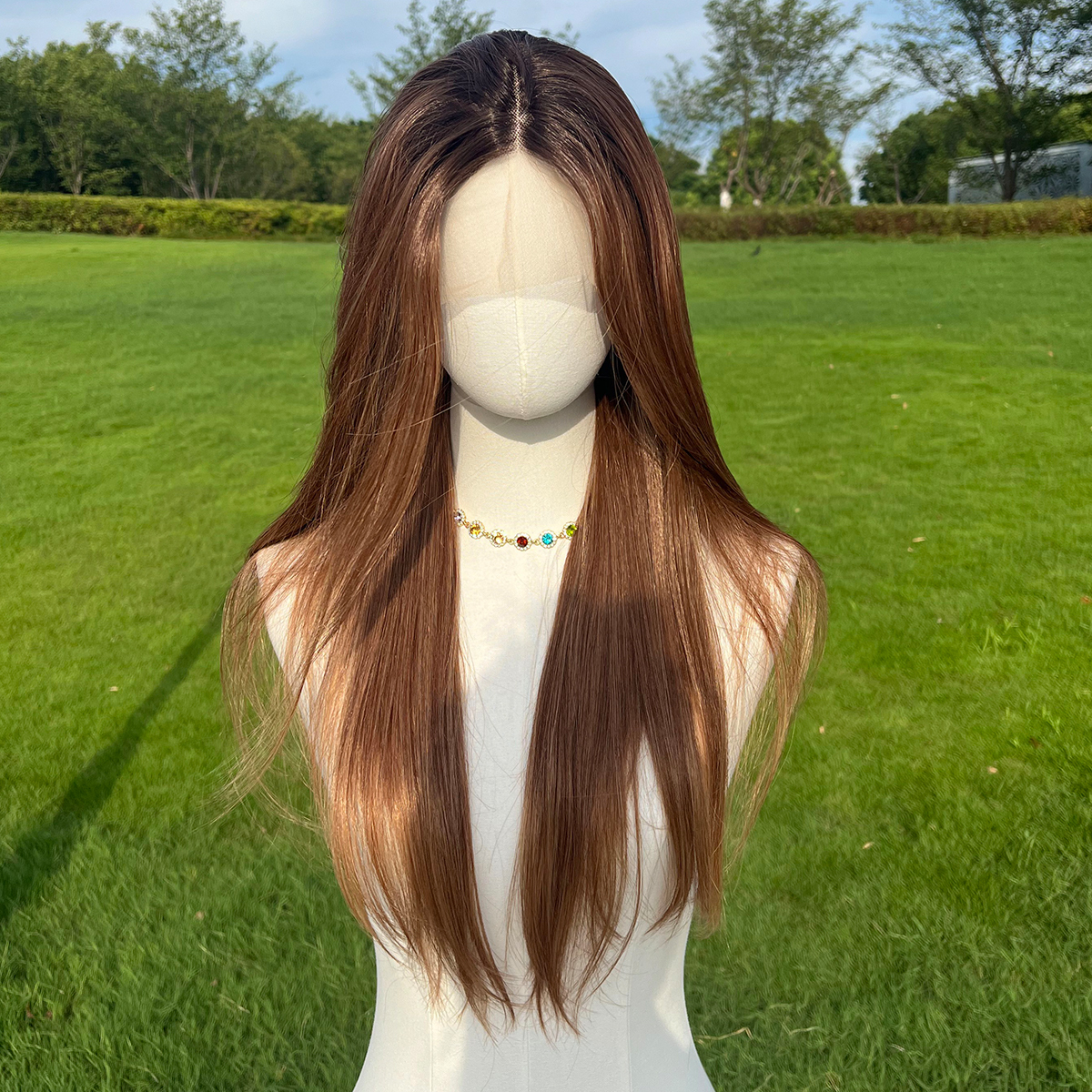 SMILCO/26Inch Ombre Brown Ash Blonde T-Part Lace Front Long Curly Straight Synthetic Wig/SM9218