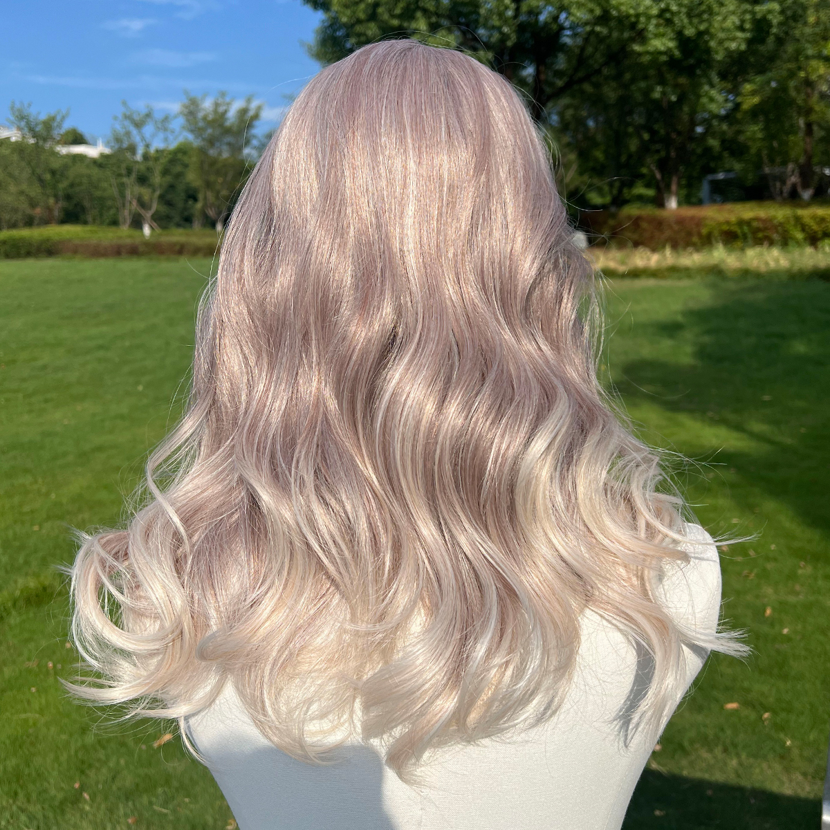 SMILCO/20Inch Light&Platnium Blonde Medium Curly T-Part Lace Front Synthetic Wig/SM9027