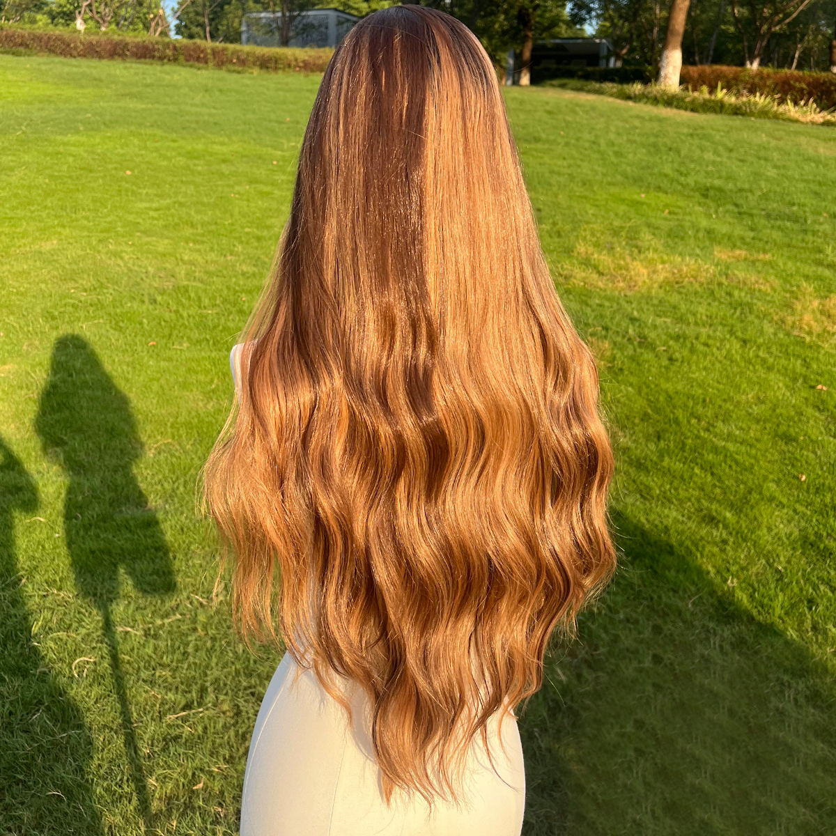 SMILCO/30Inch Ombre With Highlight Brown With Blonde T-Part Lace Front Long Straight Synthetic Wig/SM9232