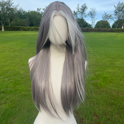 SMILCO/26Inch 1.5*6 Hybird Lace Front Highlight Gray With Platinum Long Wig/SM004/SM004-2