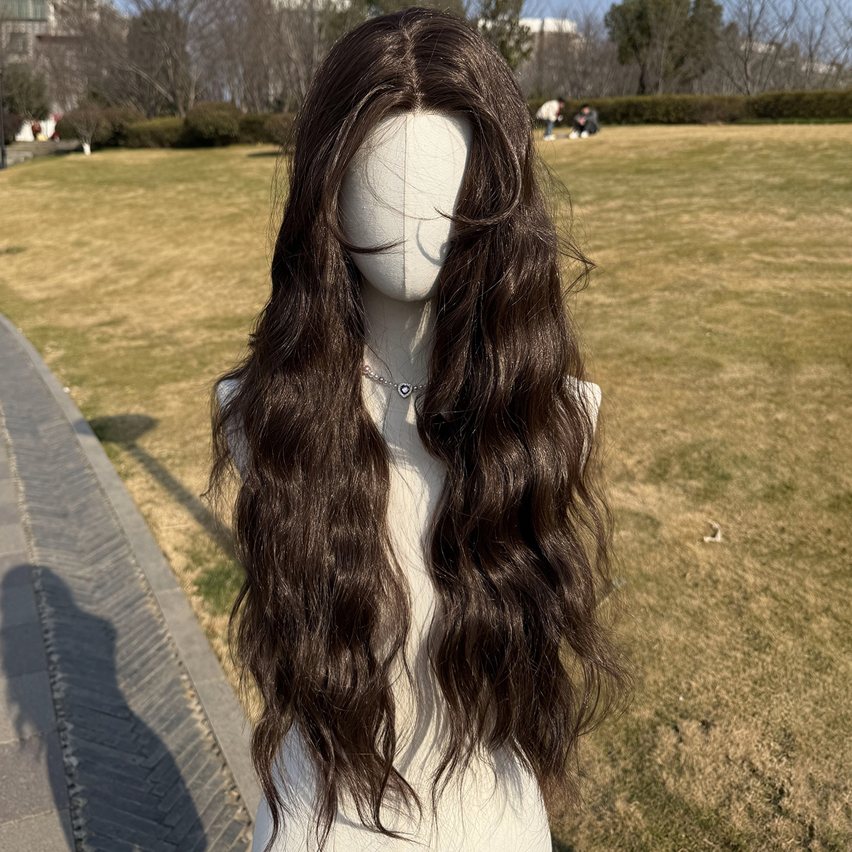 SMILCO/30Inch Hybird Lace Front 1.5*6 Deep Brown Long Water Wave Synthetic Wig/SM007-2