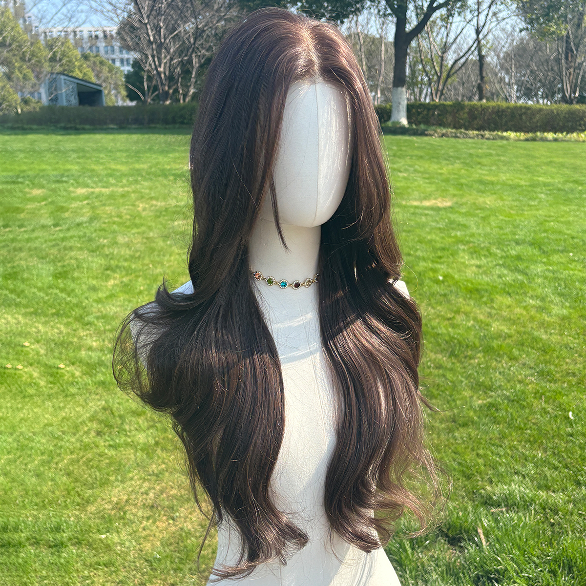 SMILCO/26Inch Brown Low Density/Pre Cut/13*6 Free PartLong Curly Layer Cutted/Glueless/Natural Hairline/ 100%Futura Fiber/Synthetic Lace Front Wig/SM9411B