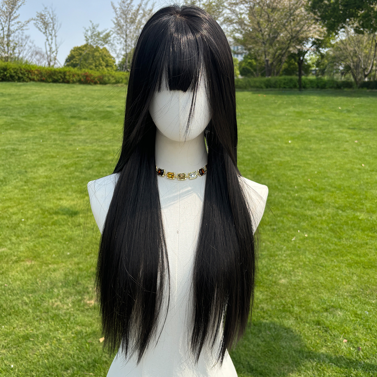 SMILCO/28Inch Black 13*6 Free Part Lace Front Long Straight Low Density Futura Fiber Pre Cut With Bangs Synthetic Wig/SM9001