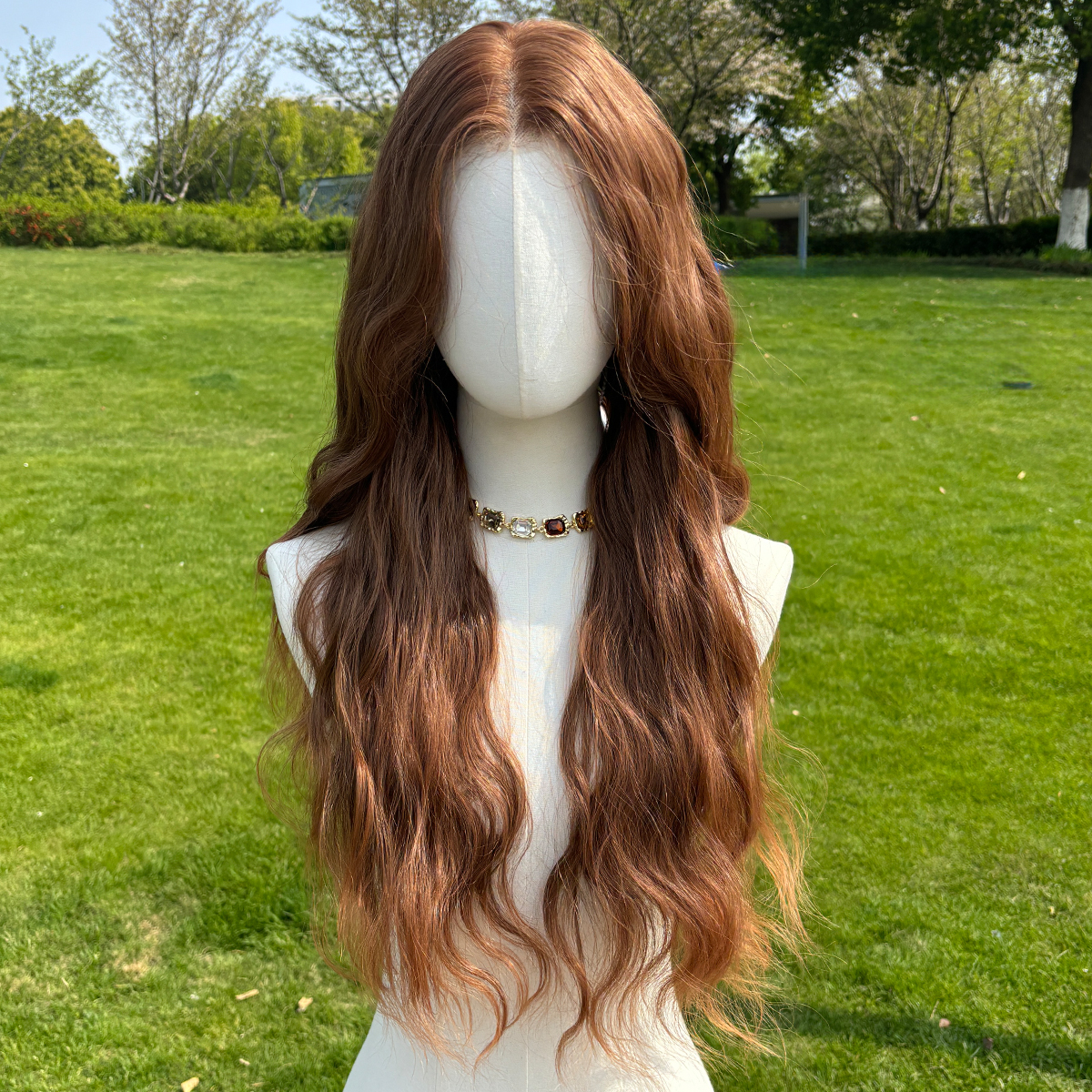 SMILCO/26Inch Golden Brown Low Density/PreCut 13*6 Lace Front Free Part Futura Layer Cutted Long Curly With Bangs/Glueless/Natural Hairline/ Synthetic LaceFront Wig/SM9911-2