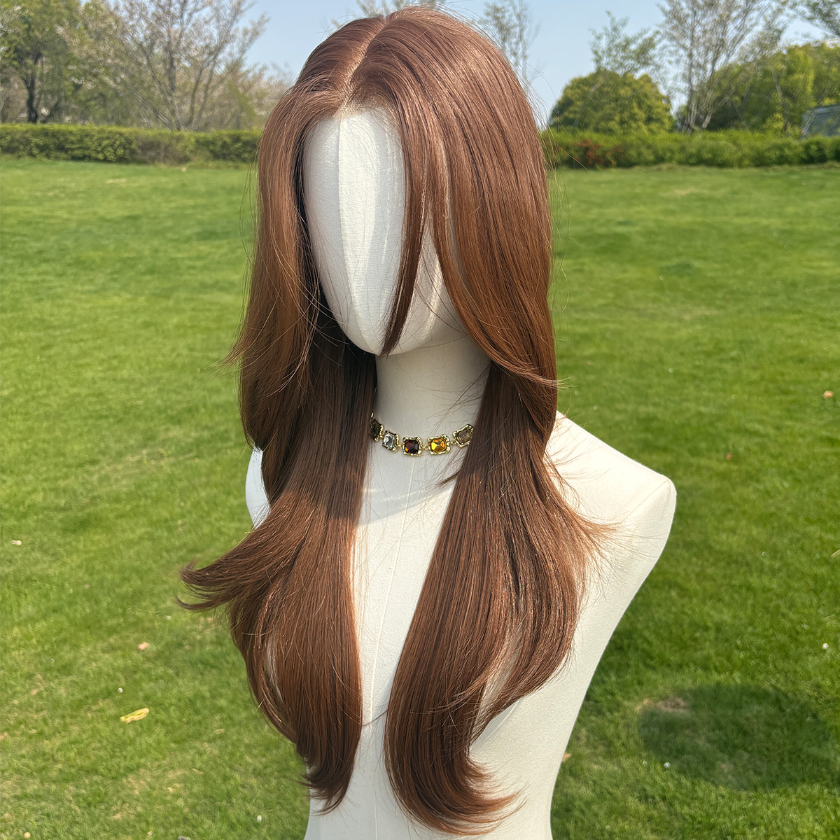 SMILCO/26Inch Light Brown Luxe 13*6 Lace Front Pre Cut Low Density Long Wave Synthetic Wig/SM9902B