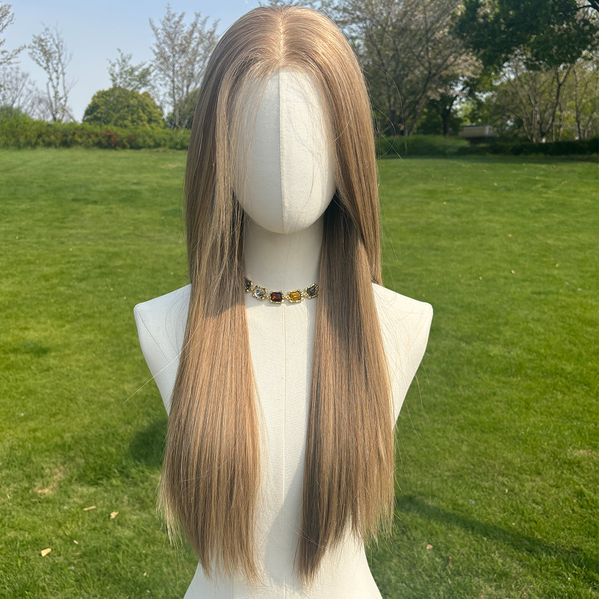 SMILCO/24inch Luxury Blonde Low Density/Pre-Cut/13*6Lace Front Free Part Futura Layer Cutted Long Straight With Bangs/Glueless/Natural Hairline/ Synthetic Lace FrontWig/SM9914