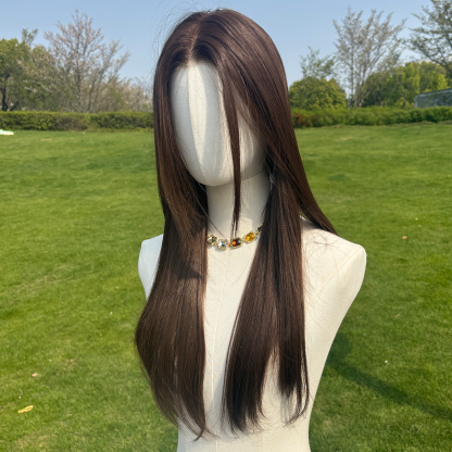 SMILCO/26Inch Brown Luxe 13*6 Lace Front Pre Cut Low Density Long Straight Synthetic Wig/SM9902B-2