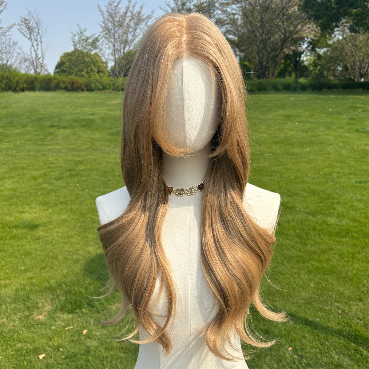 SMILCO/26Inch Luxury Blonde Low Density/Pre-Cut/13*6 Lace Front Free Part Futura Layer Cutted Long Curly With Bangs/Glueless/Natural Hairline/ Synthetic Lace Front Wig/SM9912