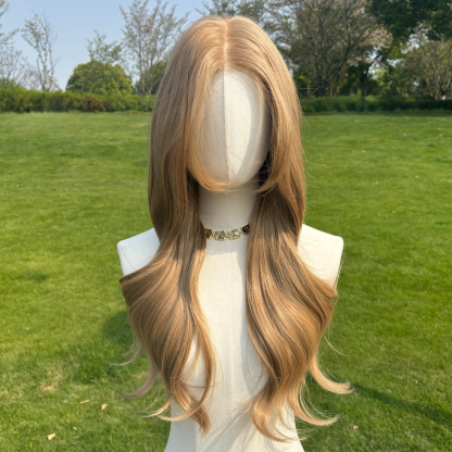 SMILCO/26Inch Luxury Blonde Low Density/Pre-Cut/13*6 Lace Front Free Part Futura Layer Cutted Long Curly With Bangs/Glueless/Natural Hairline/ Synthetic Lace Front Wig/SM9912