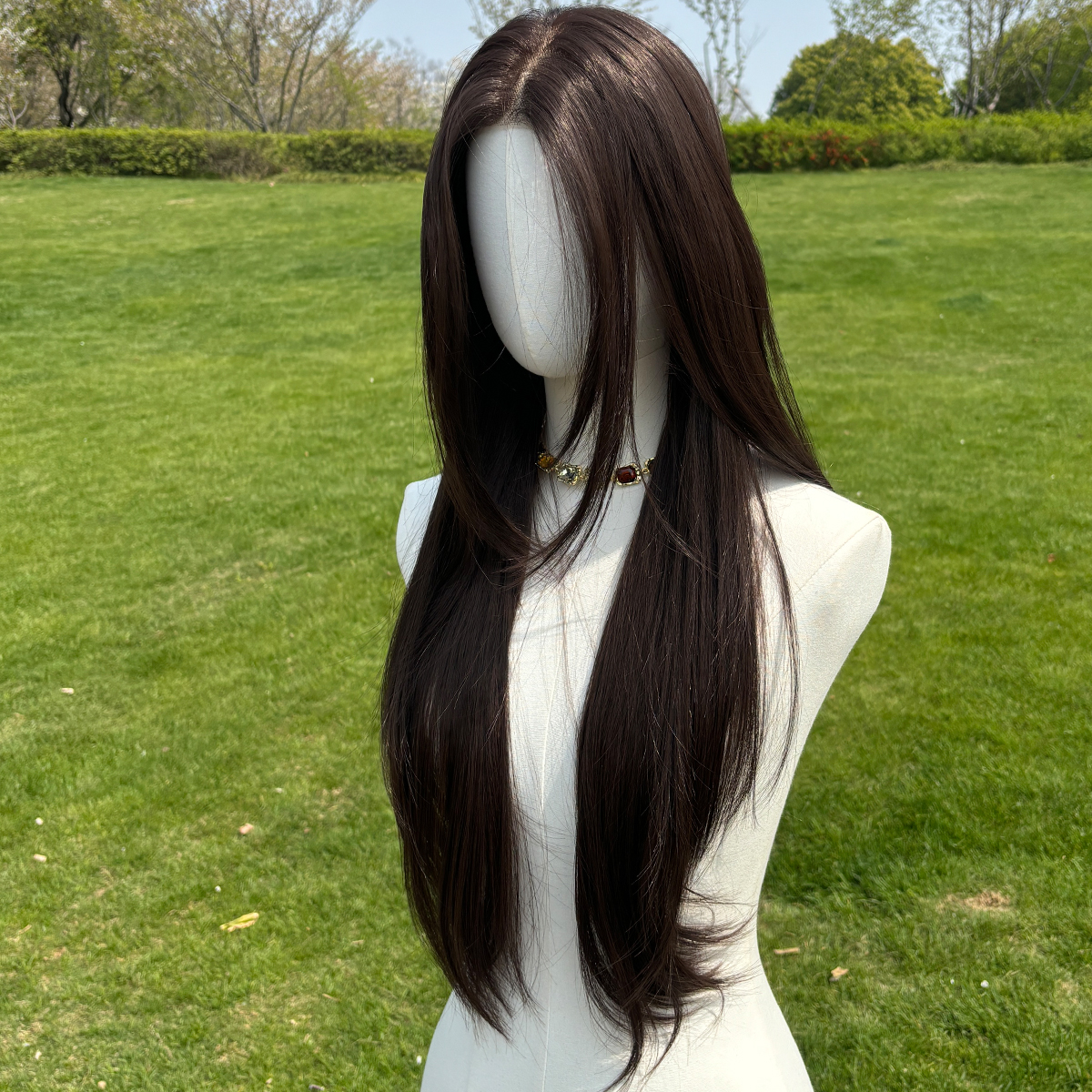 SMILCO/28Inch Dark Brown Luxe 13*6 Lace Front Pre Cut Long Straight Synthetic Wig/SM9816