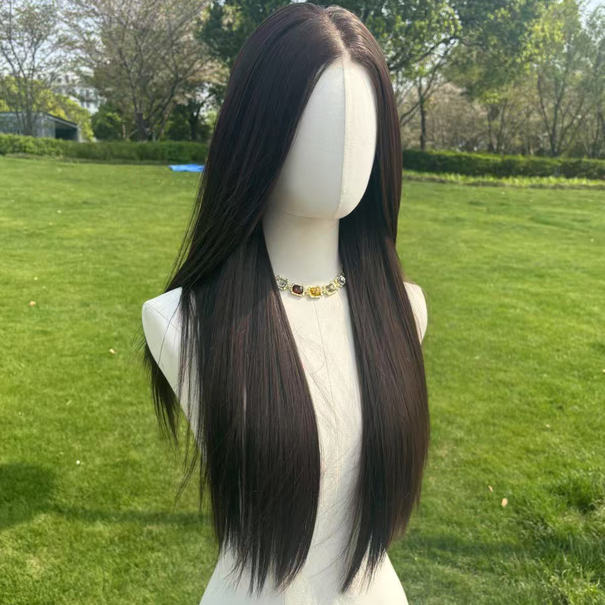 SMILCO/28Inch Luxe Black 13*6 Lace Front Pre Cut Long Straight Synthetic Wig/SM9884M