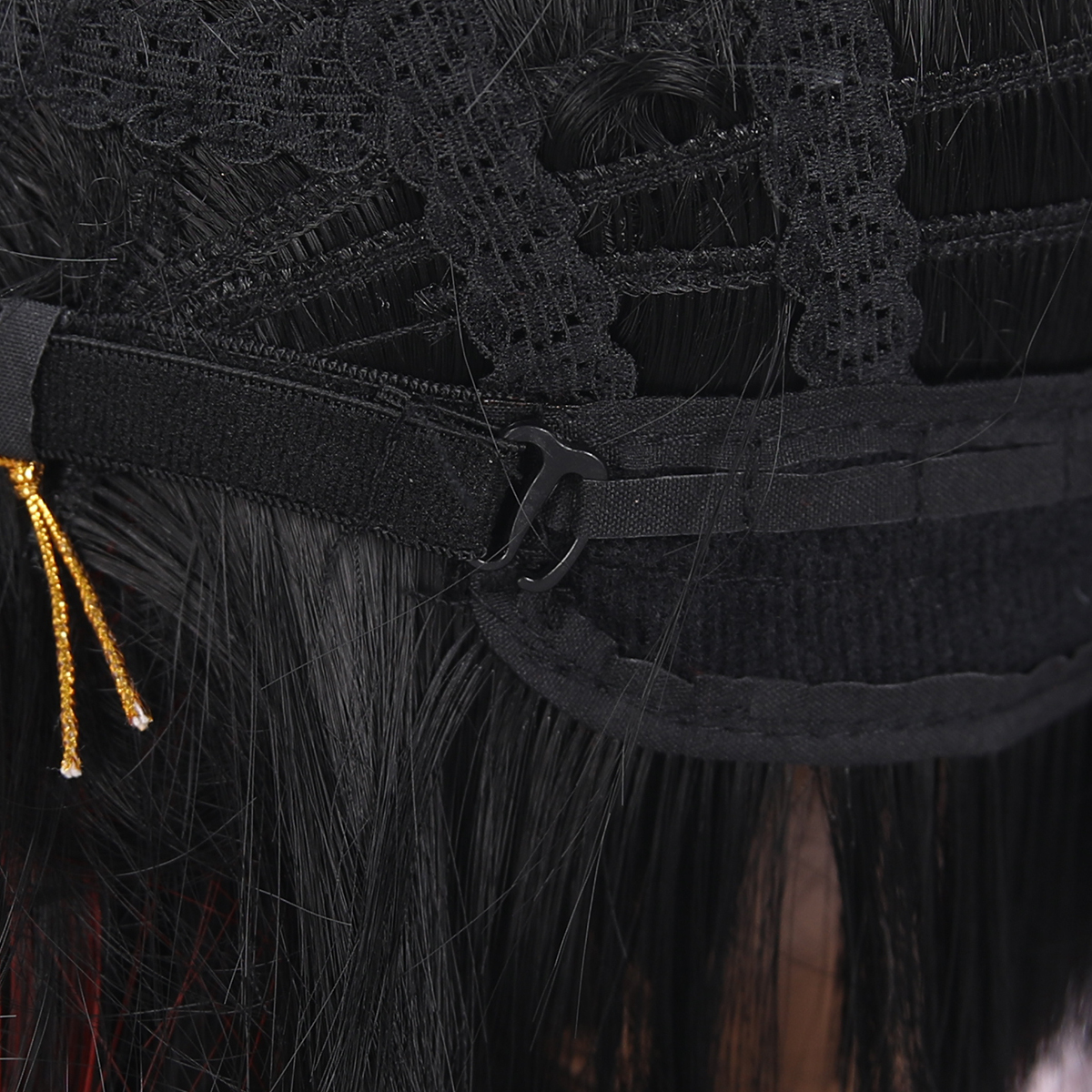 SMILCO/10Inch Highlight Black With Red With Bangs Short Straight Synthetic Wig/SM422