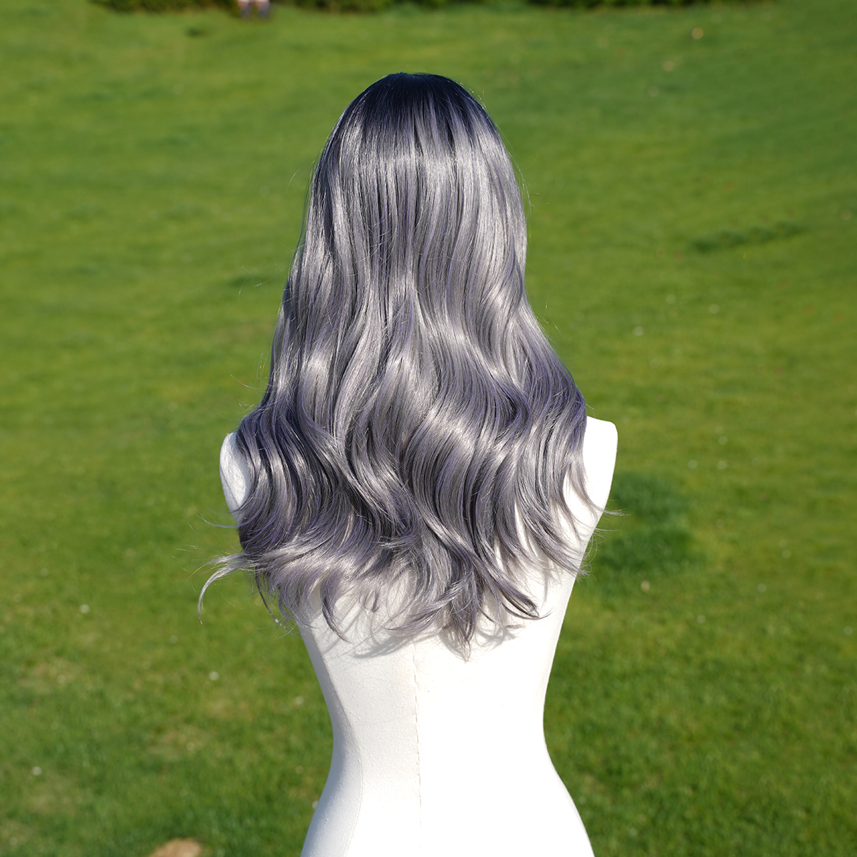 SMILCO/22Inch Ombre Dark-Light Grey T-Part Lace Front Long Curly Synthetic Wig/SM9168