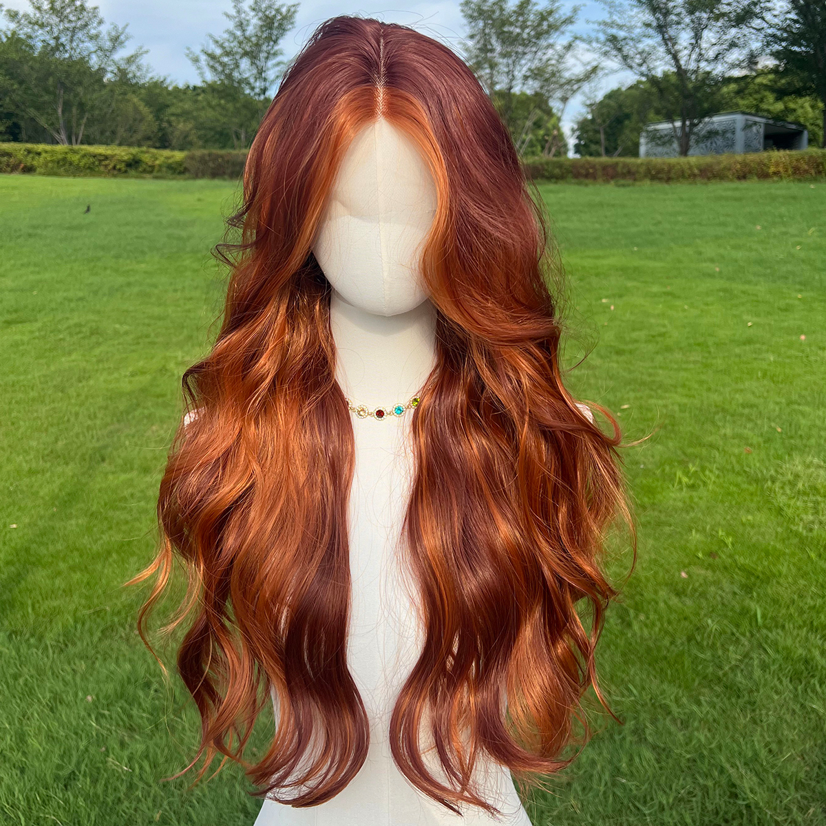 SMILCO/30Inch Highlight Ginger With Orange Long Wave Synthetic Wig/SM9030